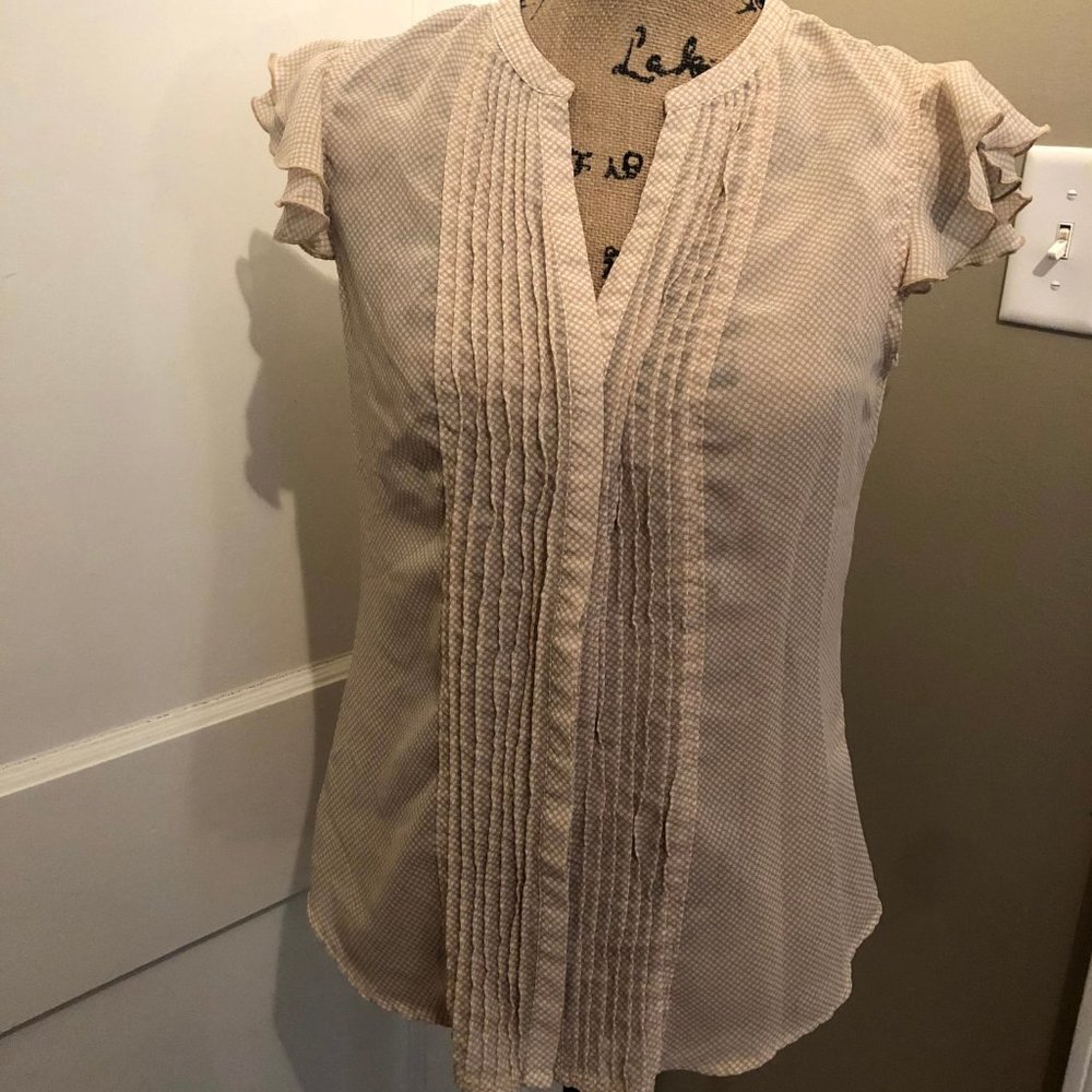 sheer button up blouse with ruffled sleeves